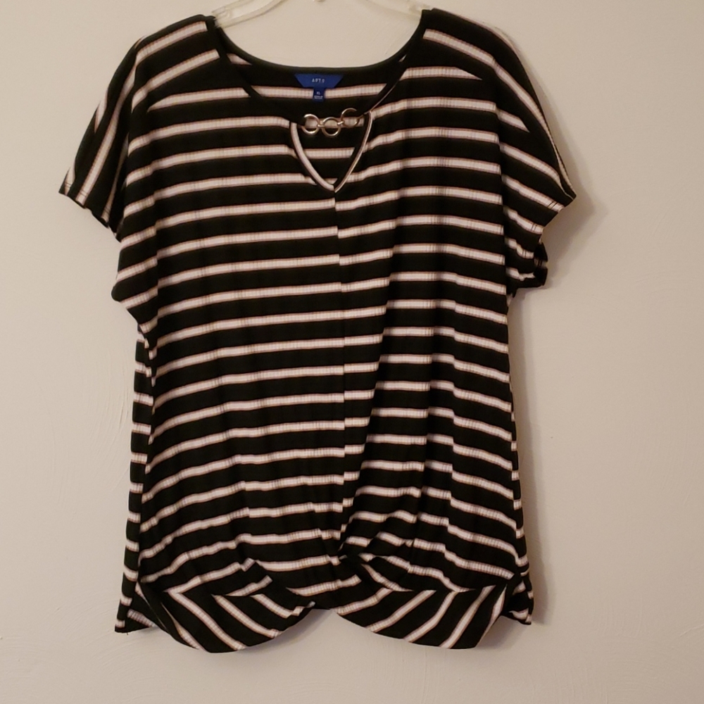 Apt 9 black, brown and white striped top